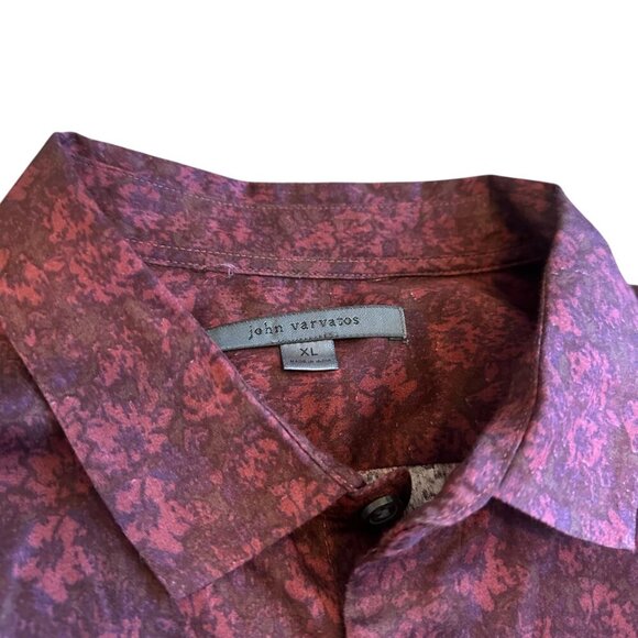 John Varvatos Burgundy Button-Down Shirt 100% Cotton Print Long Sleeve Size XL - Picture 3 of 12